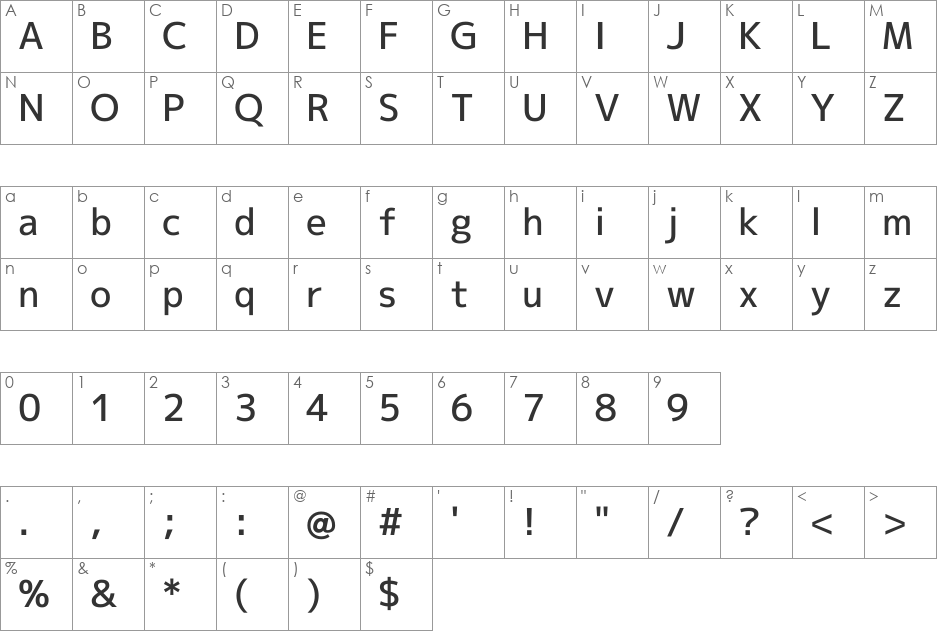 M  2p medium font character map preview