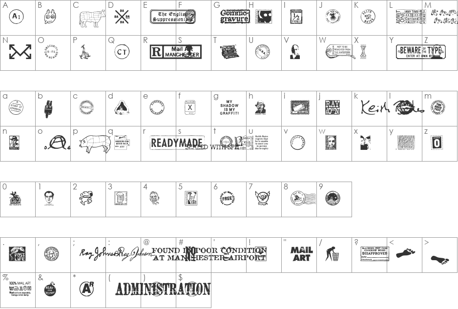 MA font character map preview