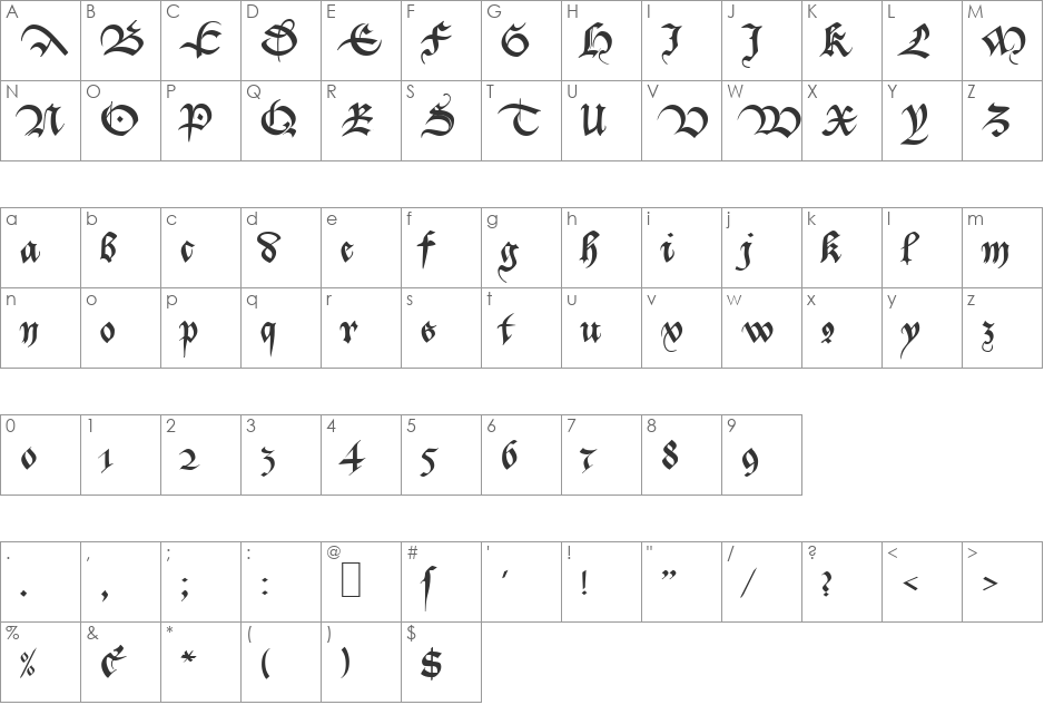 MA Bastarda1 font character map preview