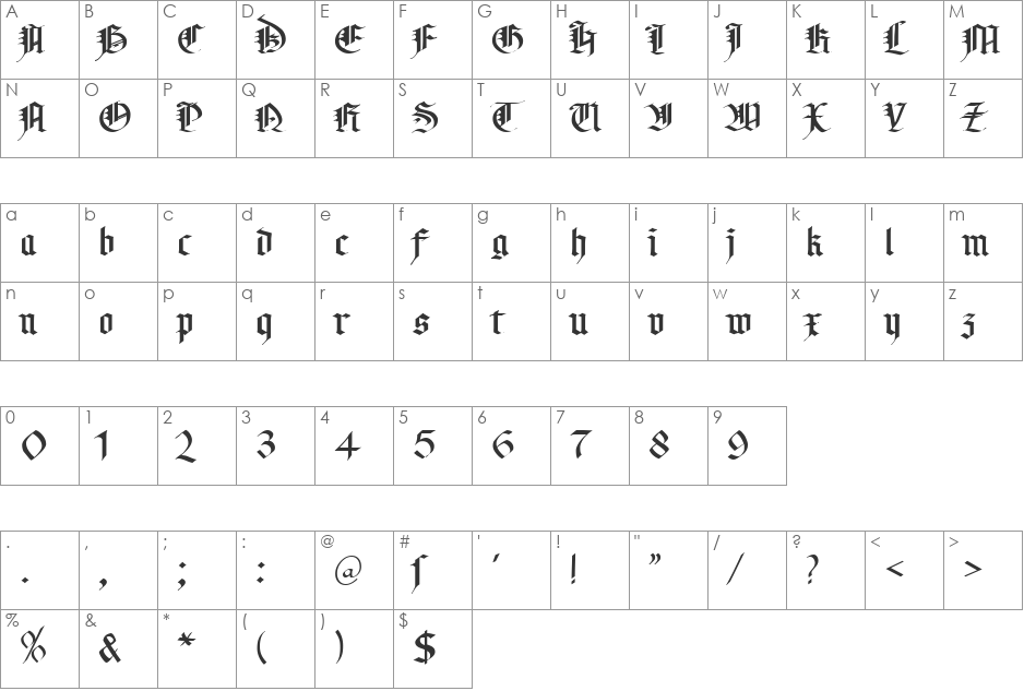 MA Gotic DB font character map preview