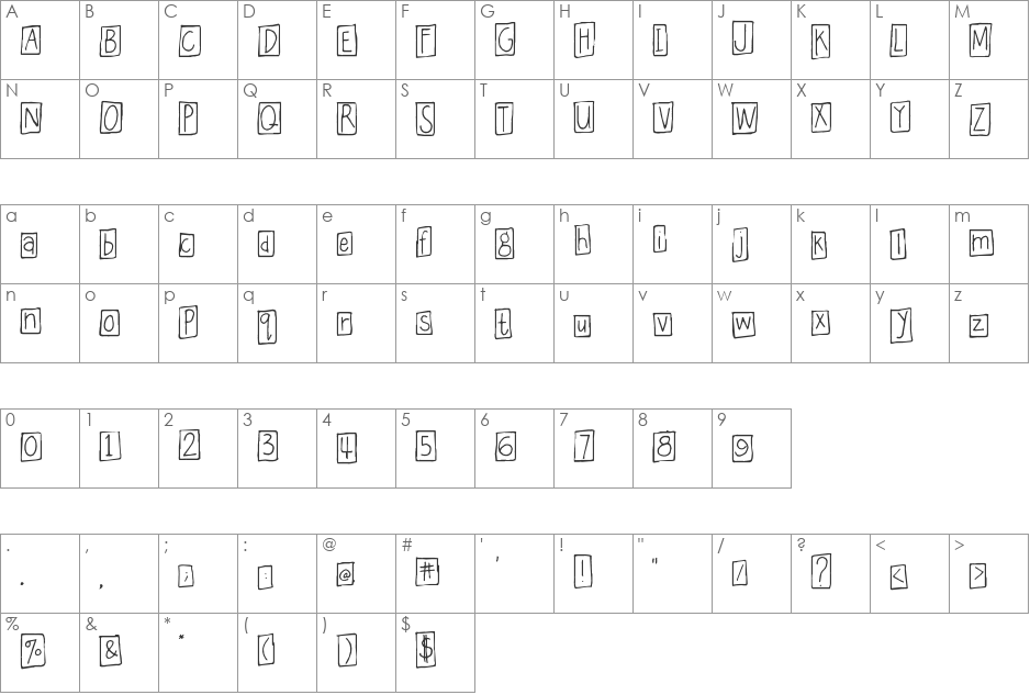 MA Quaddie font character map preview