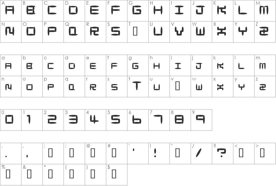 MaccoMac01 font character map preview