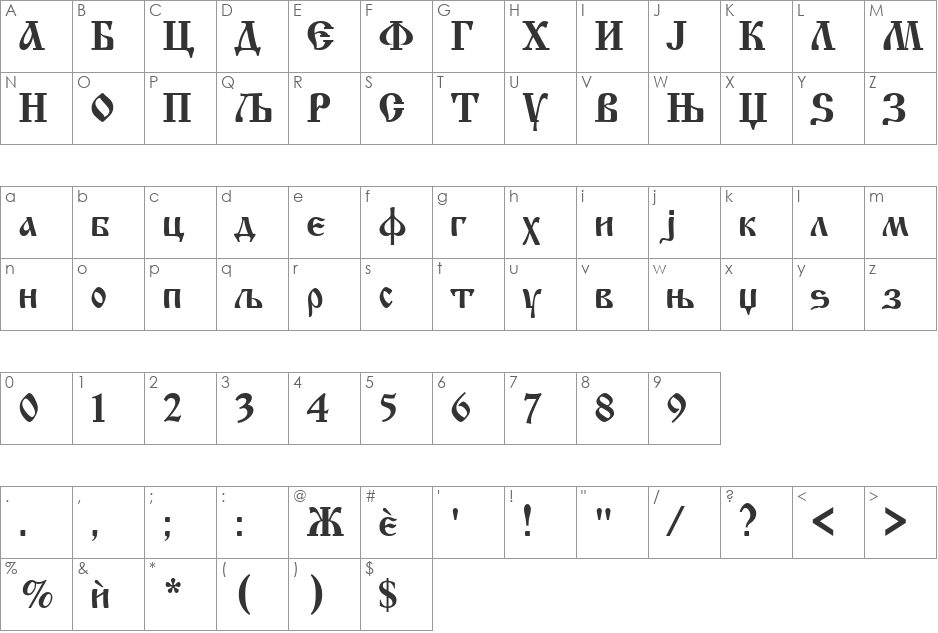 Macedonian Church font character map preview