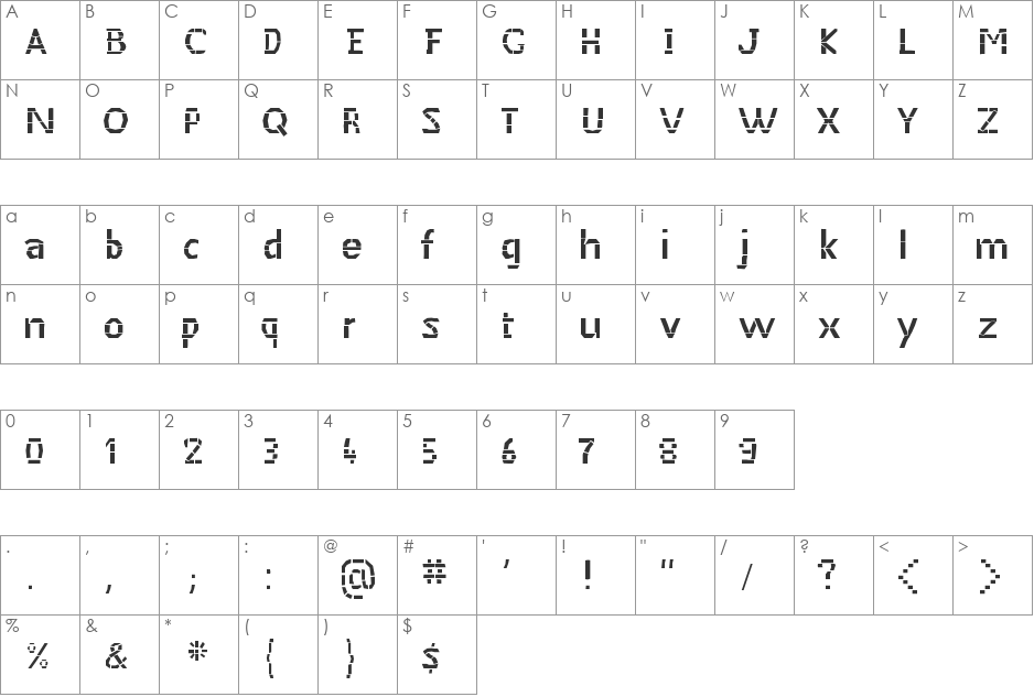 MaceriamSimplex font character map preview