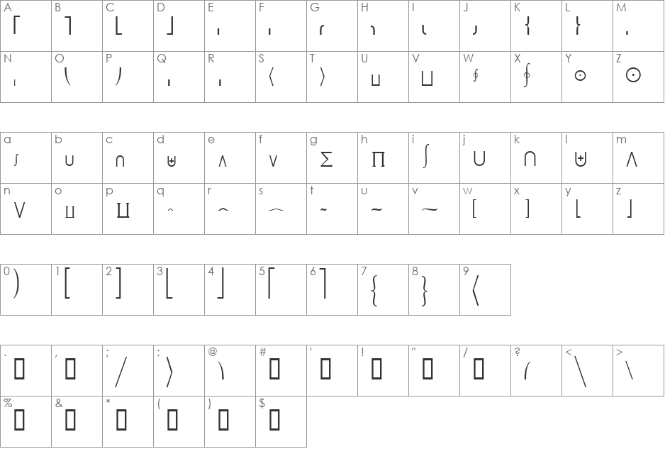 MachadoMathExtensionSSK font character map preview