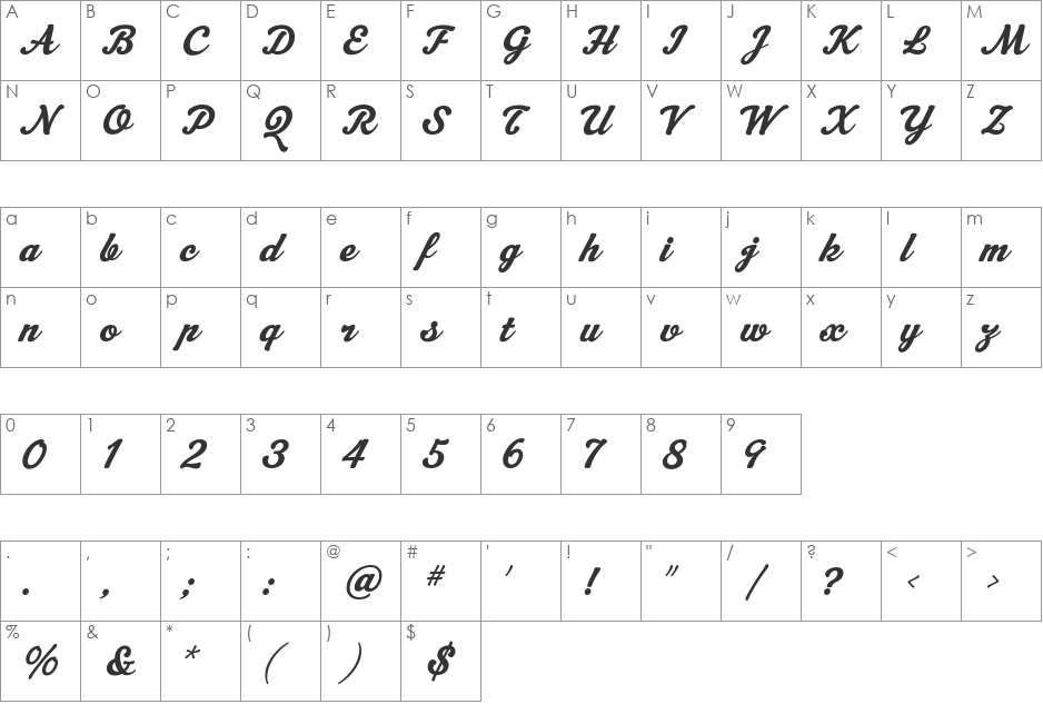 Machiarge font character map preview