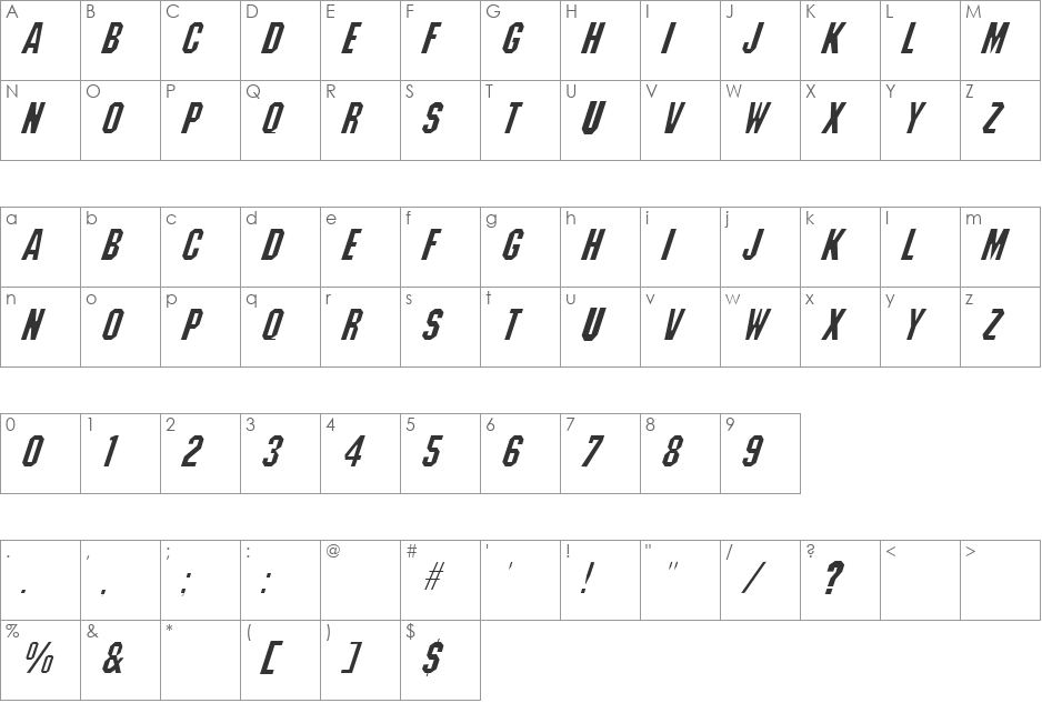 Machiavelli font character map preview