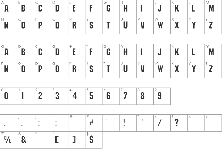 Machiavelli-Lig font character map preview