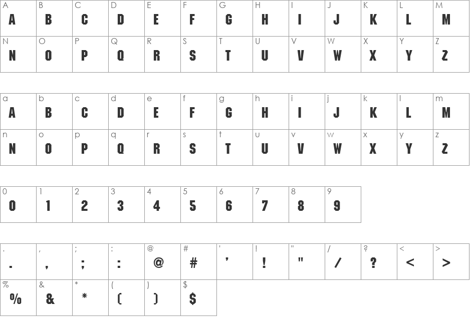 Machine font character map preview