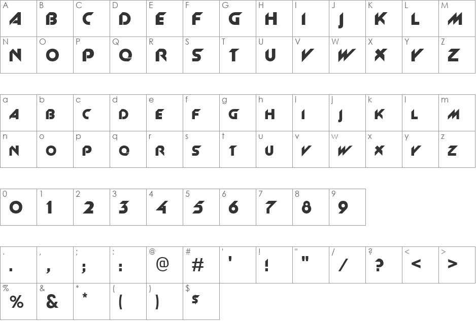Machine font character map preview