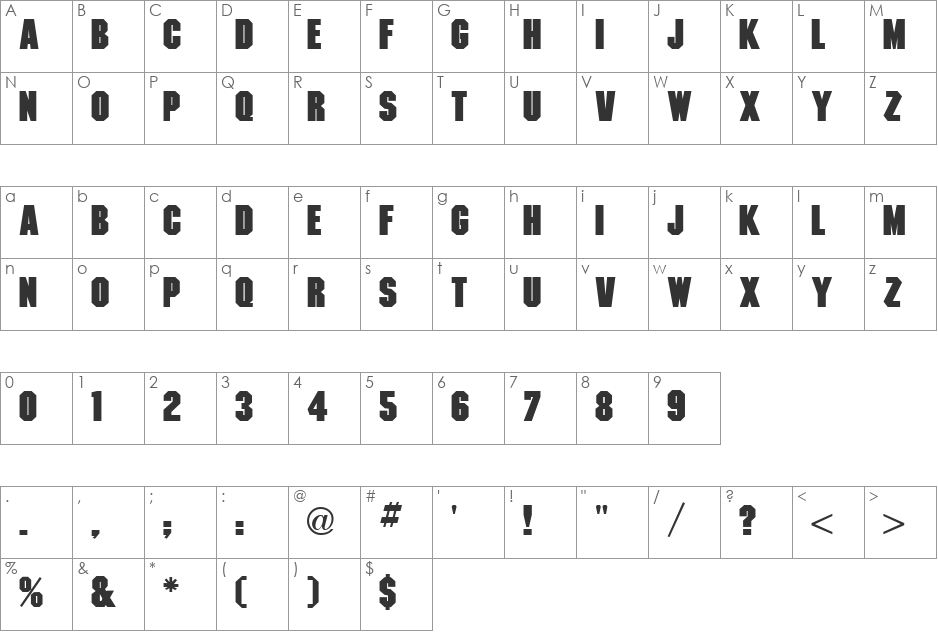Machine Bold font character map preview