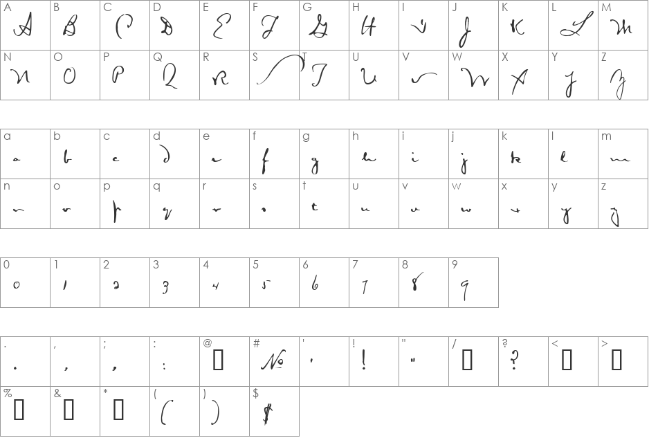 Autograph Lanier font character map preview