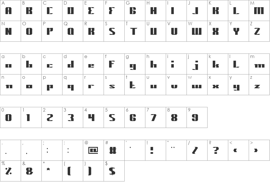 MACHINE GUN font character map preview