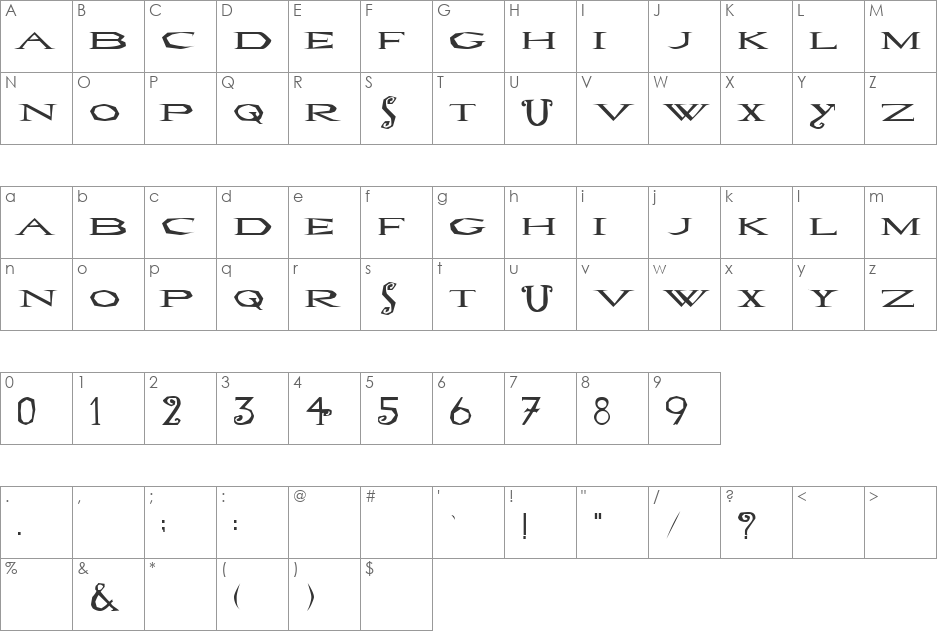 Machine Gun font character map preview