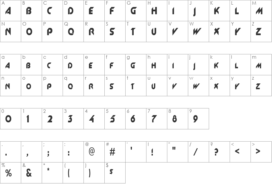 Machine-Condensed font character map preview