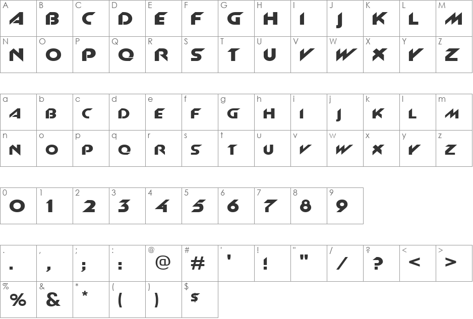 Machine-Extended font character map preview