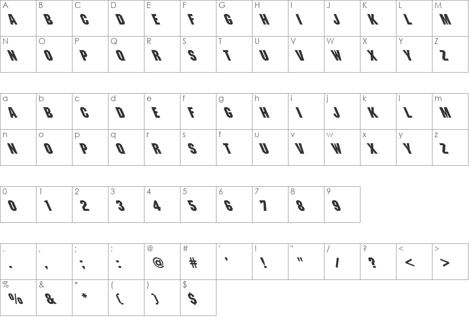 Machine-Light Leftyie font character map preview