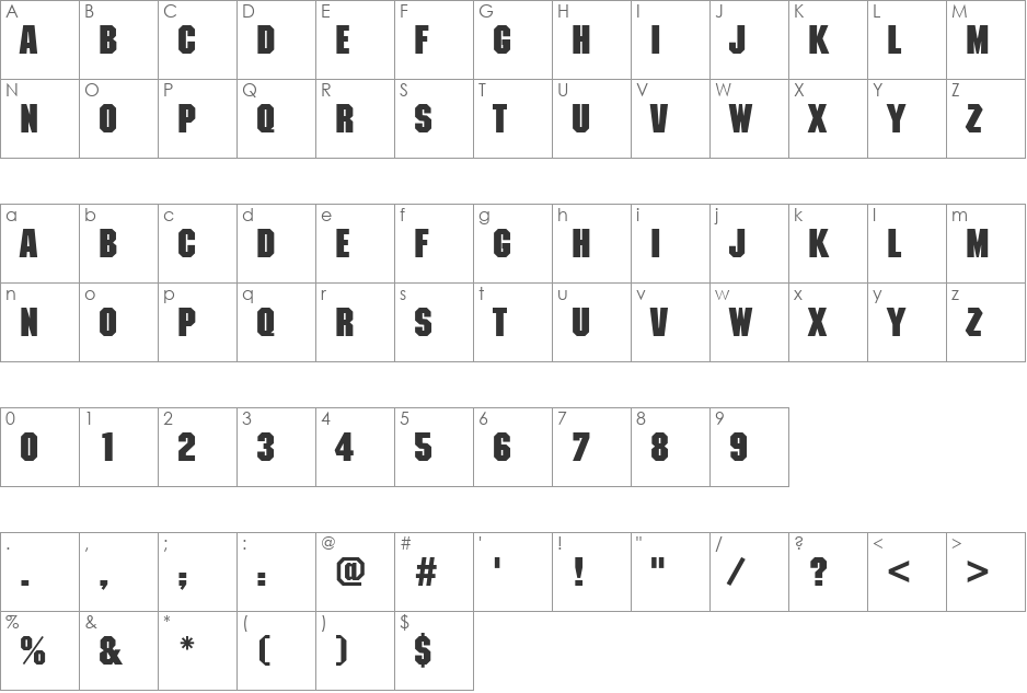 MachineC font character map preview