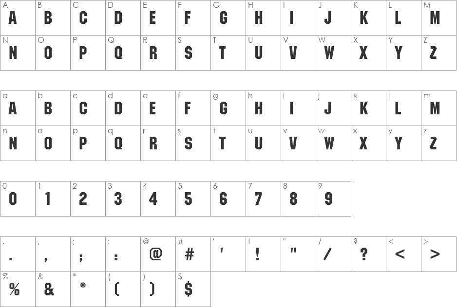 MachineC font character map preview