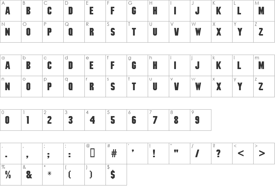 Machined font character map preview