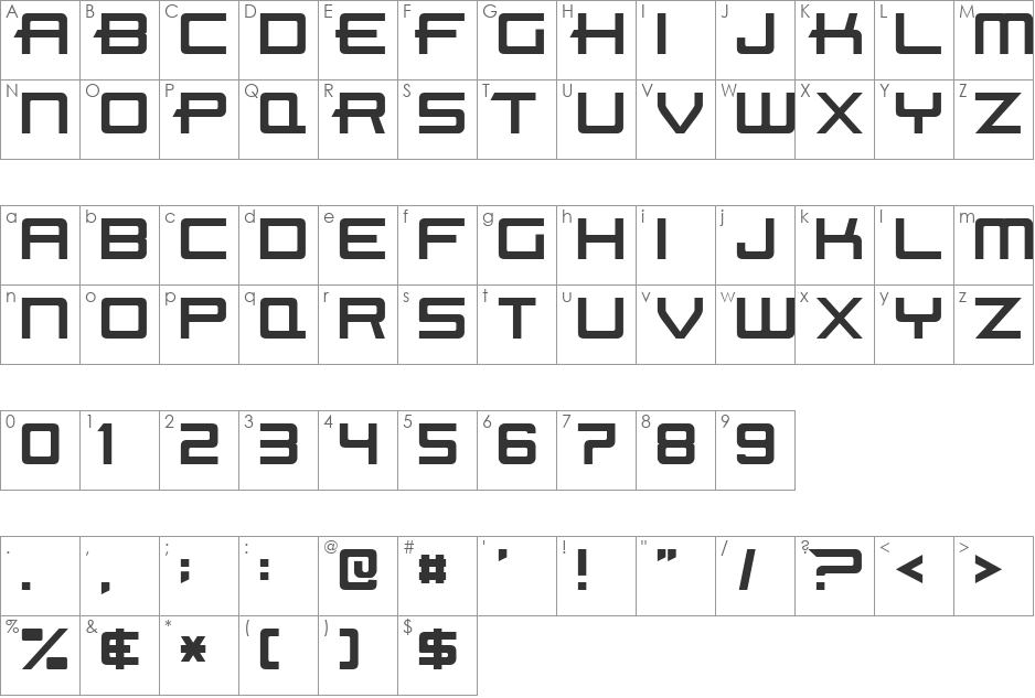 Machines Tille font character map preview