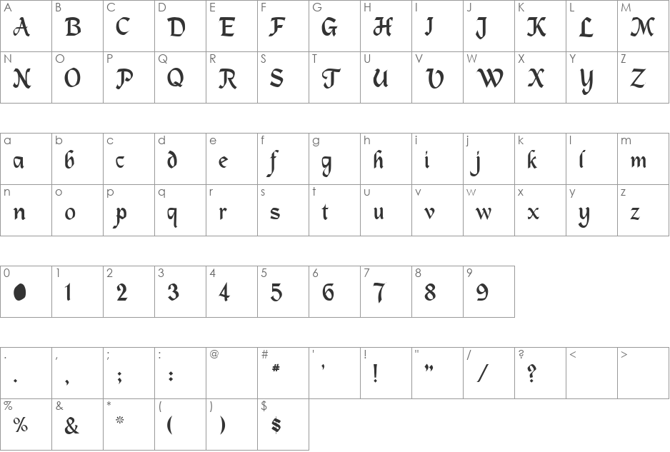 MacHumaine font character map preview