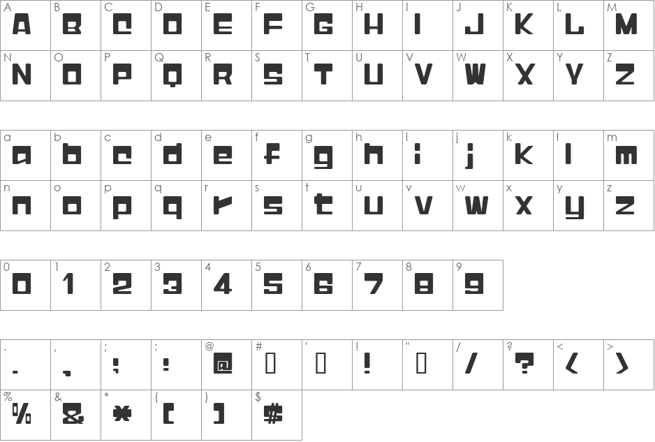 MacrossE font character map preview