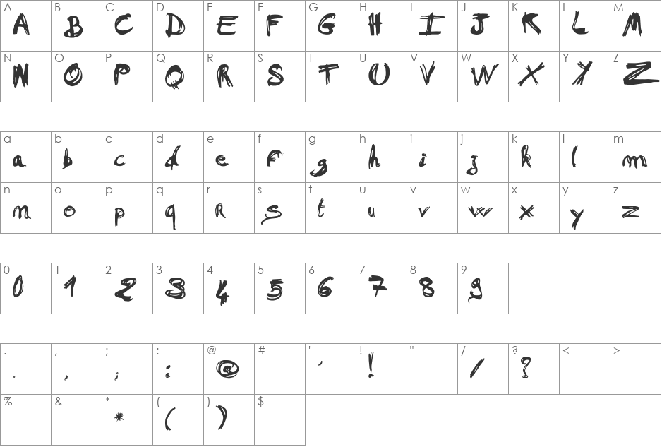 Mad a Fraf font character map preview