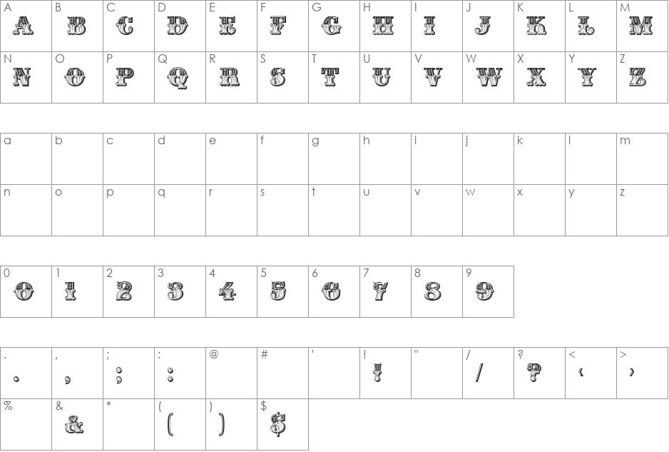 Madame font character map preview