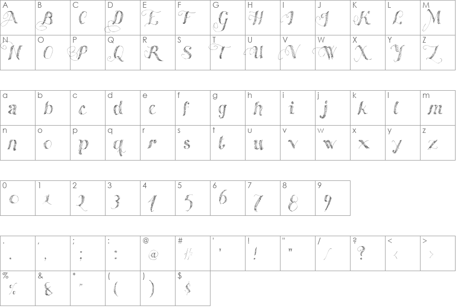Made With B font character map preview