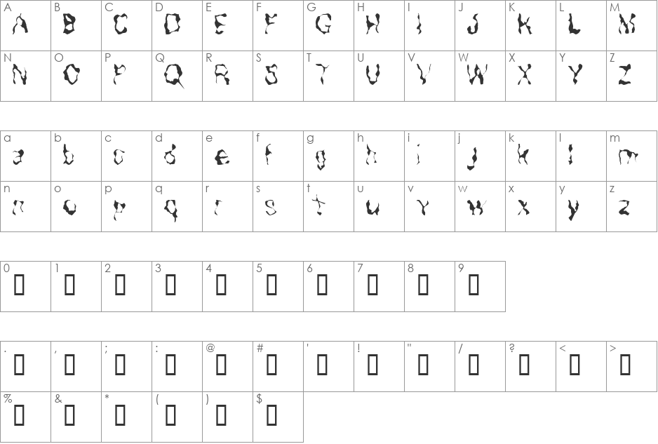 Madness Indeed font character map preview