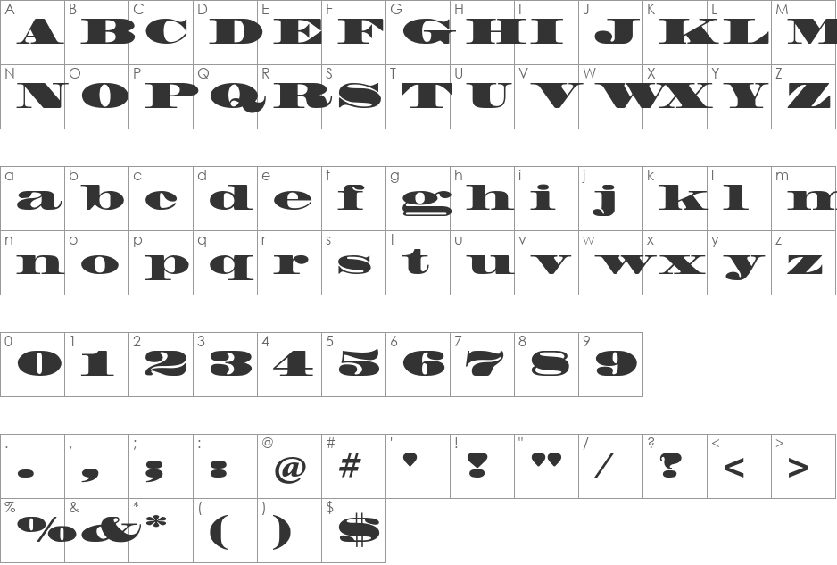 Madrone Std font character map preview