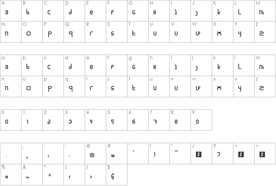 Madura font character map preview