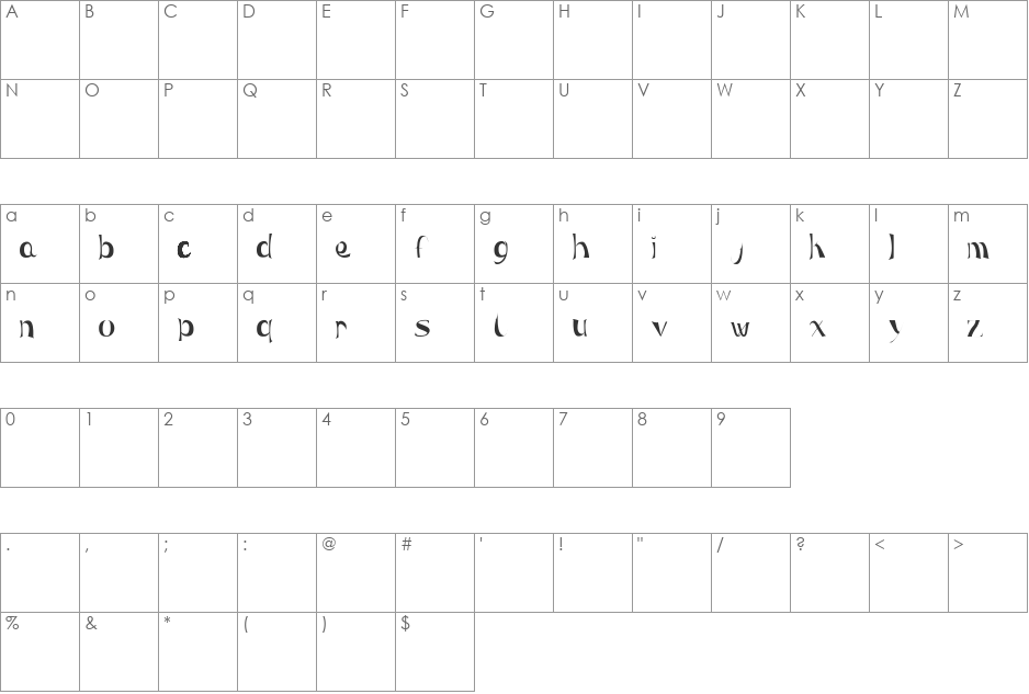 Maera font character map preview