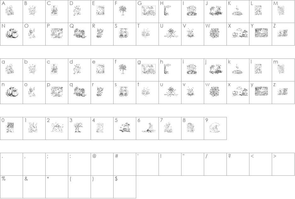 Autumm font character map preview