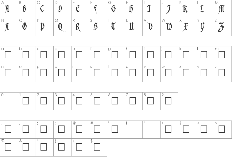 Magdalena font character map preview