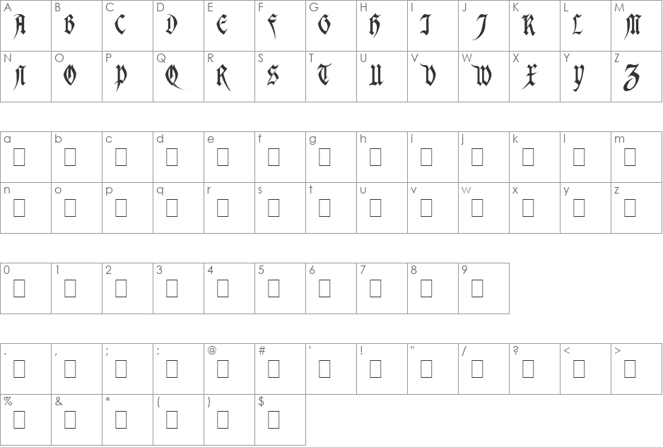Magdelena font character map preview