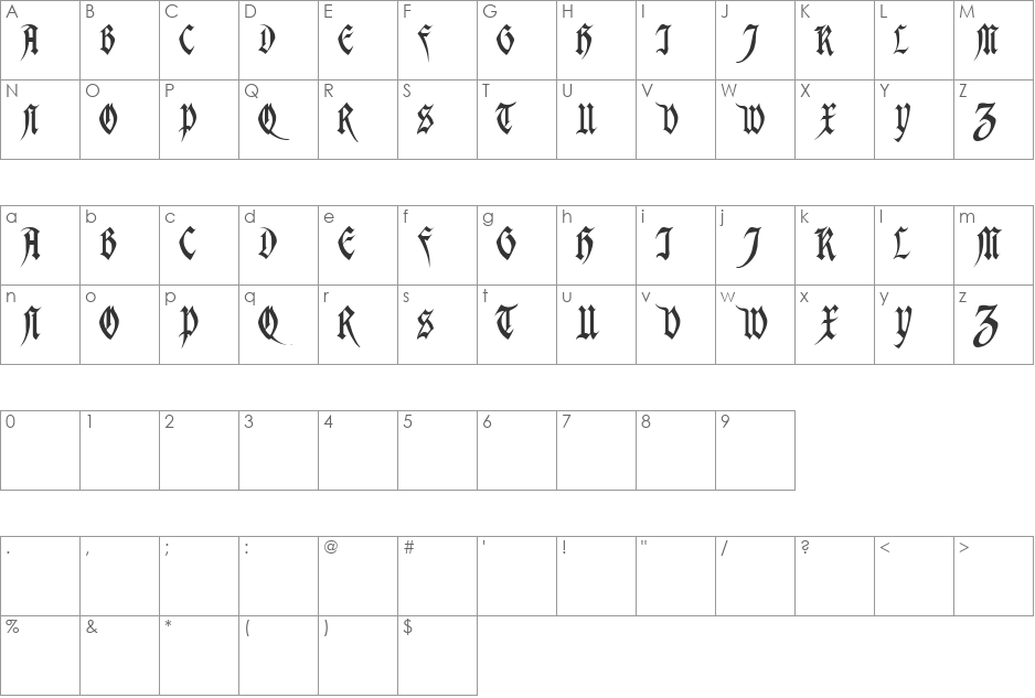 Magdelena font character map preview