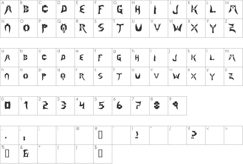 Magehunter font character map preview