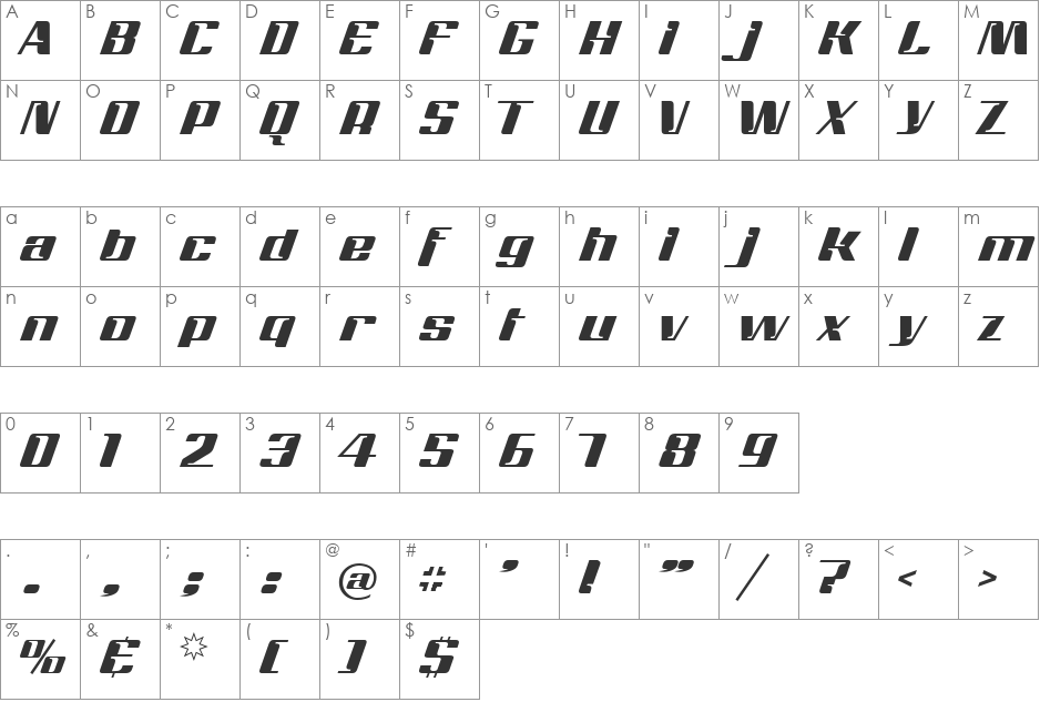 Magenta font character map preview