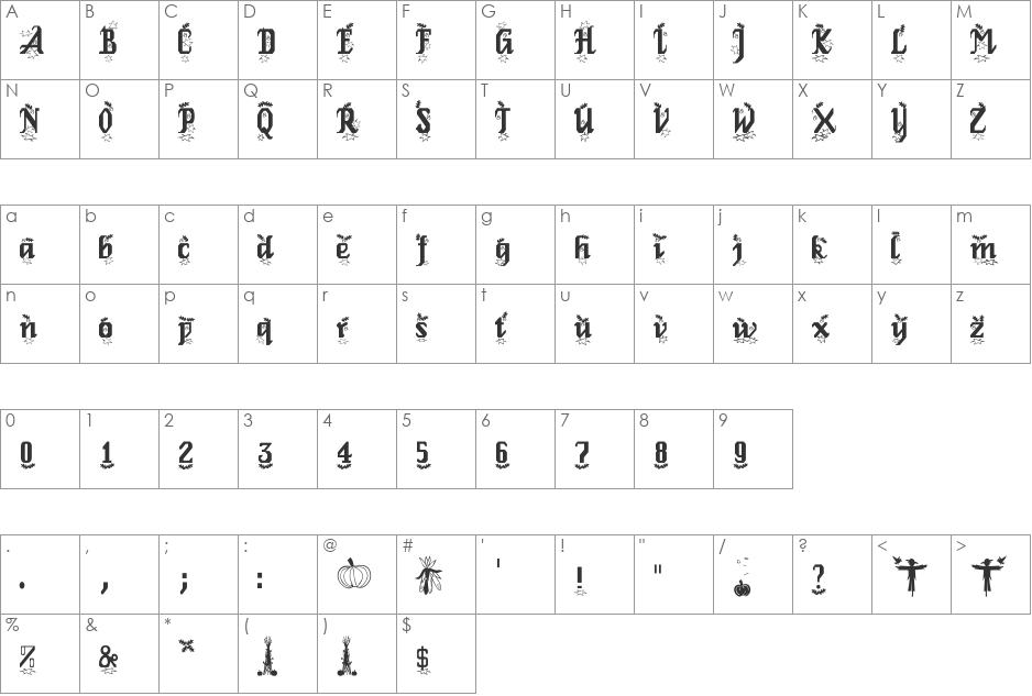 Autumn font character map preview