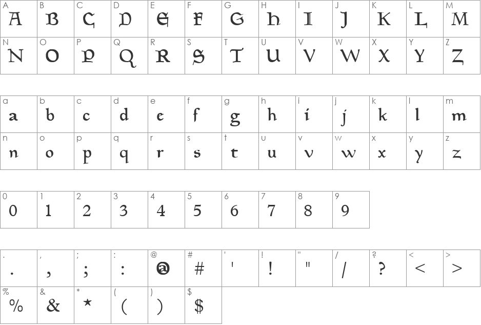 Magic Cards font character map preview