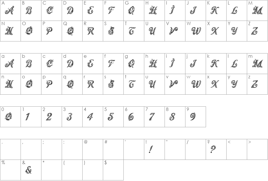 Magic Fleurons font character map preview