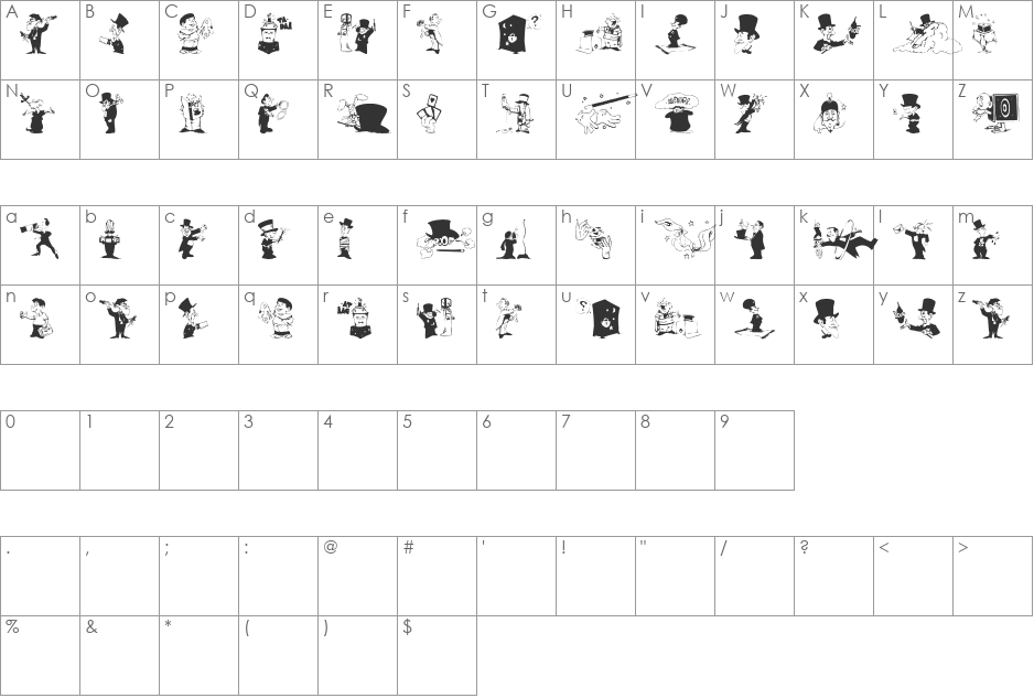 MagicMoments font character map preview
