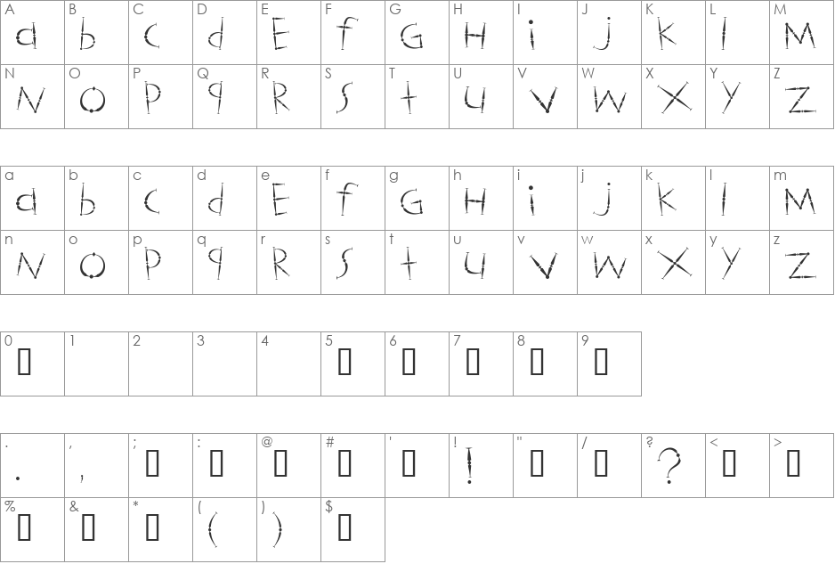 Magicstics font character map preview