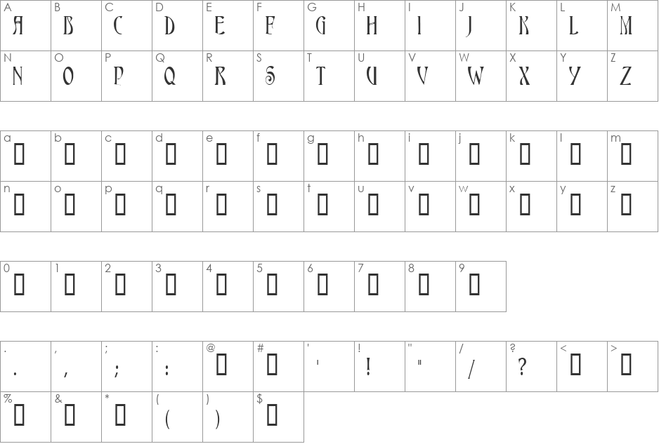 Maginot font character map preview