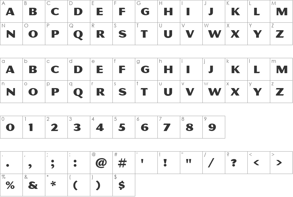 Magnesium MVB Std font character map preview