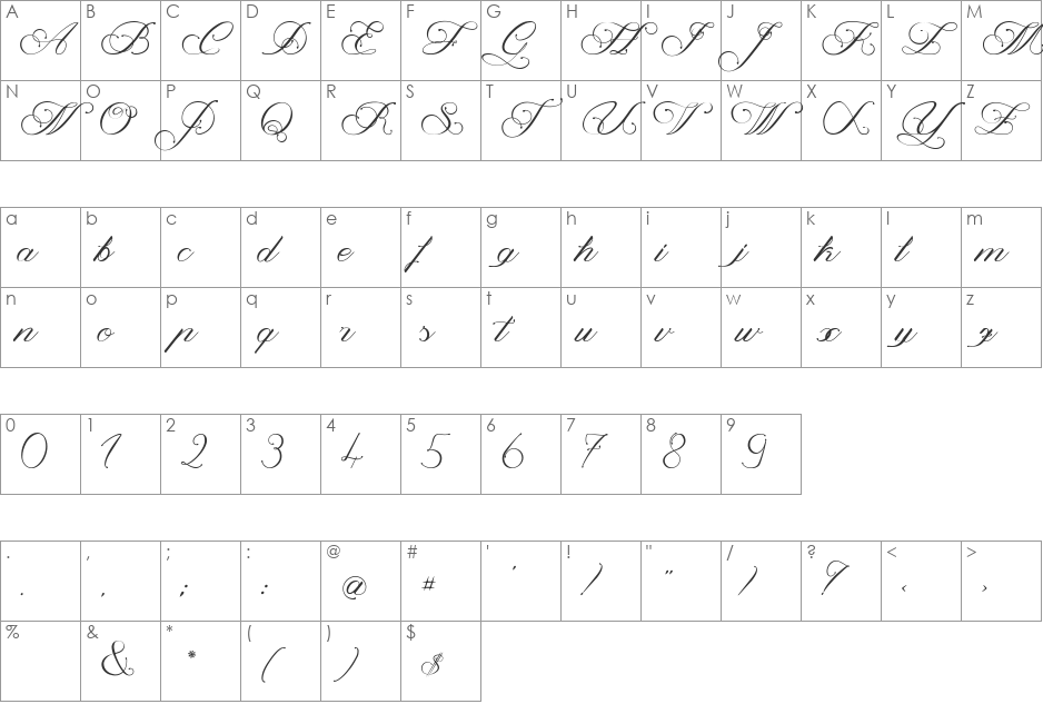 Magnolia  font character map preview