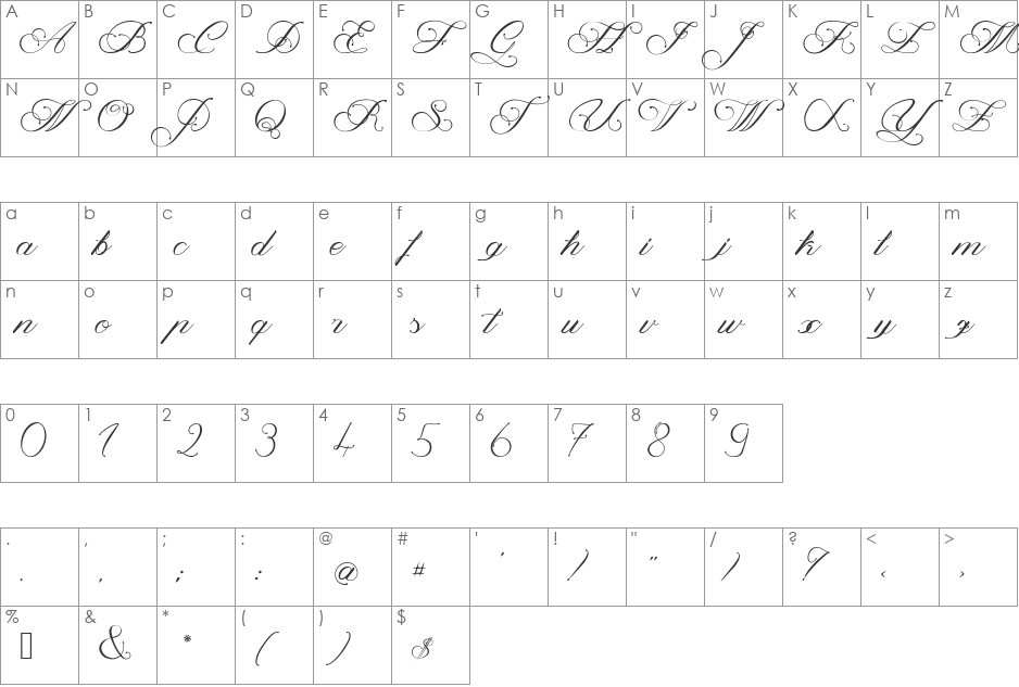 Magnolia Light font character map preview