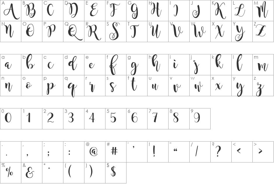 Magnolia Sky font character map preview
